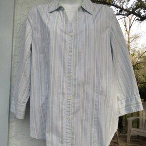 Womans Studio Works Striped 3/4 Sleeve Shirt Large Wrinkle Free